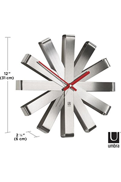 umbra Ribbon Wall Clock, Modern Quartz Wall Clock Made of Curved Metal for Kitchen, Office and Bedro