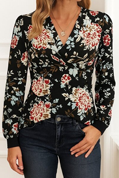 Zerenyus Women's Long Sleeve Double Breasted Neckline Butterfly Print Raised ...