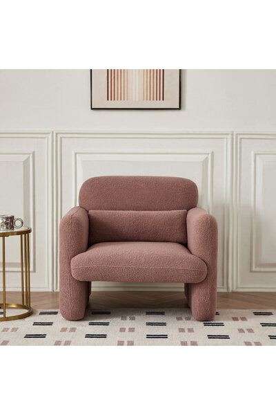 homejoyz كرسي بذراعين عصري | قماش بوكل وخشب سويدي - وردي