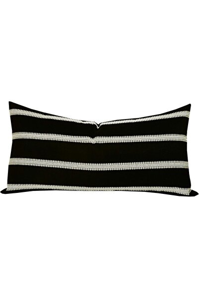 SLOW COW Decorative Rectangular Lumbar Pillow Cover, 12 x 24 in, Black/Mixed Off White
