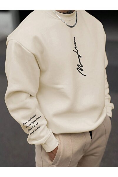 CROFT (3 Yarn) Navy Blue Ba Printed Isiklet Yaka Ov Oversized Weatshirt