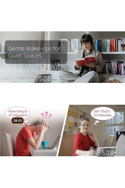 AZONEE Digital Alarm Clock - Small Travel Mini LED, Temperature Display (White)