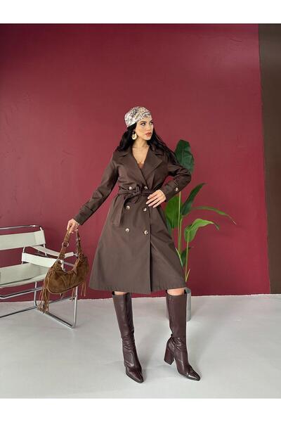 EmcyFiora Kadın Trençkot Astarlı,Bandit Kumaş