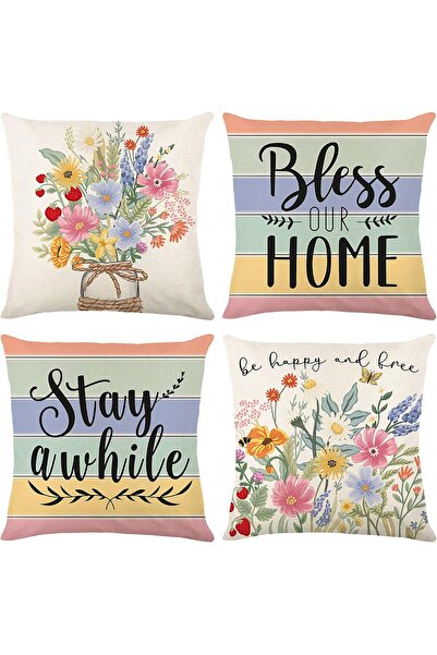 KASTWAVE Spring Floral Throw Pillow Covers 18x18 Inches (4 PCS)