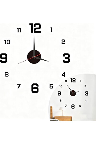 KASTWAVE ساعة حائط حديثة بدون إطار ثلاثية الأبعاد، صامتة، ذاتية اللصق، تعمل بالبطارية (أسود، 40 سم)