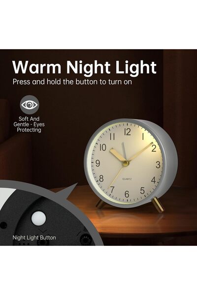 Generic Small Portable Analog Alarm Clock - Battery Operated, Easy-to-Read Dial & Soft Night Light (White)