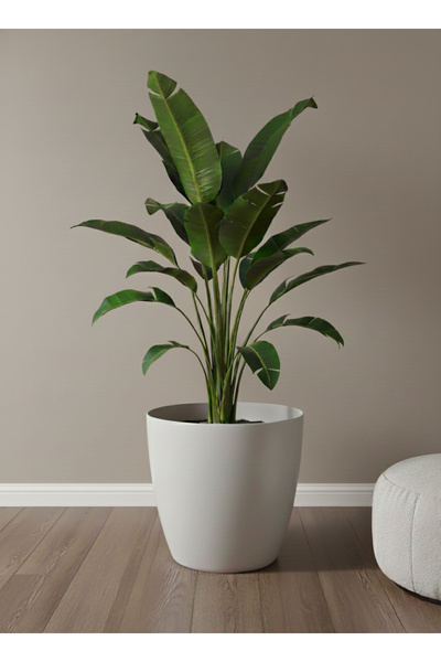 esm vase Dekoratif Parlak Kirli Beyaz 22 Litre İç ve Dış Mekan Saksısı 34X30cm