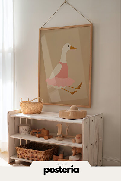 Posteria İskandinav Doğal Ahşap Çerçeveli, Çocuk Ve Bebek Odası Dekoru, Tekli...