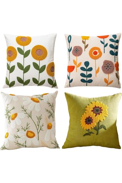 Generic 4PCS Throw Pillow Covers - Plants & Flowers Embroidered (3x45x45cm + 1x30x50cm)