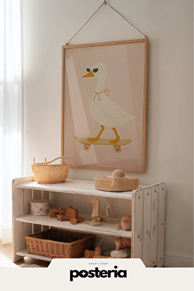 Posteria İskandinav Doğal Ahşap Çerçeveli, Çocuk Ve Bebek Odası Dekoru, Tekli...