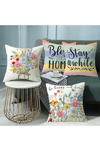 KASTWAVE Spring Floral Throw Pillow Covers 18x18 Inches (4 PCS)