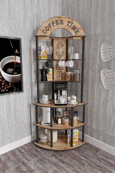 RAVILO Ristretto Kahve Köşesi Raf Meşe