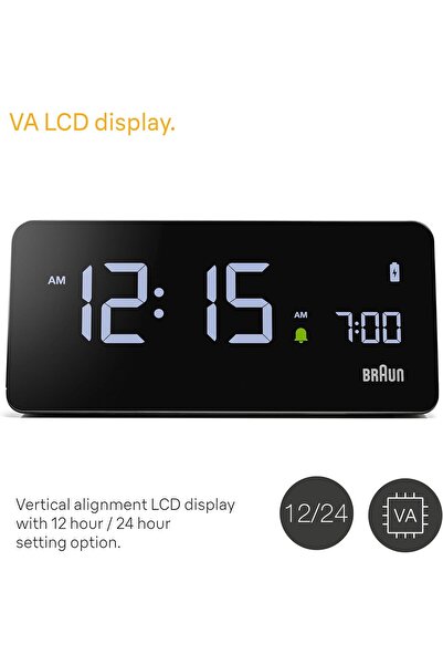 Braun BC21B Digital Alarm Clock with 10W Qi Wireless Charging - Black