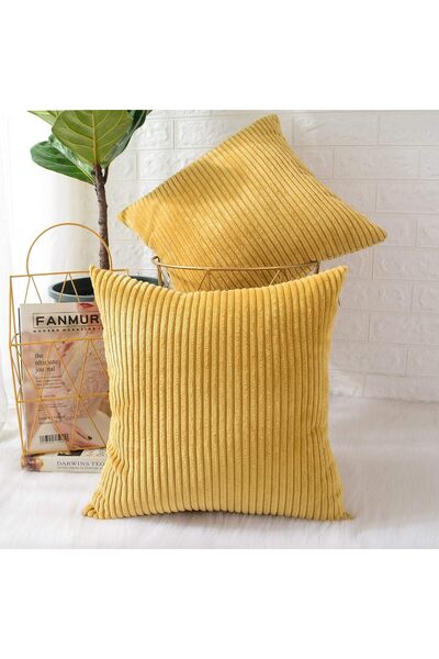 MERNETTE Pack of 2 Corduroy Decorative Pillow Covers 50x50 cm (Striped Grass ...