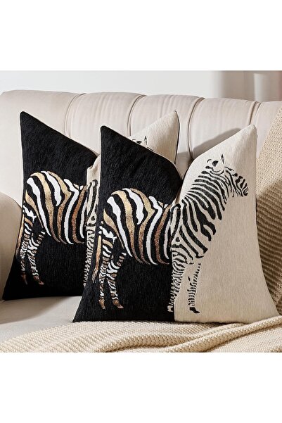 Yelajoy Set of 2 Zebra Chenille Throw Pillow Covers 18x18 inch Black