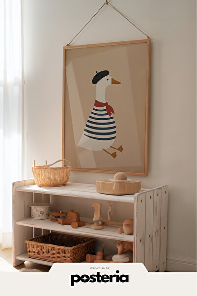 Posteria İskandinav Doğal Ahşap Çerçeveli, Çocuk Ve Bebek Odası Dekoru, Tekli...