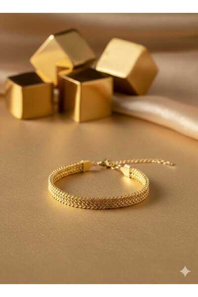 xmx Gold Renk İtalyan Ezme Hasır Örgü Zincir Bileklik - Kararmaz Çelik Kadın ...