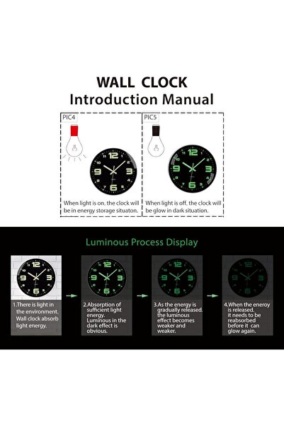 Generic Wall Clock - Battery Operated Silent Glow-in-the-Dark Large Analog Clock