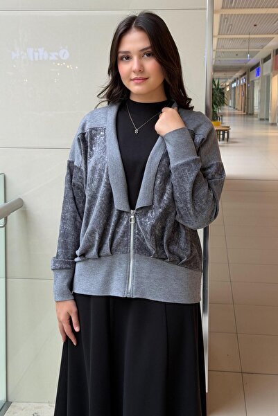 Ghisa V-Neck Half Zipper Knitwear Velvet Combination Cardigan