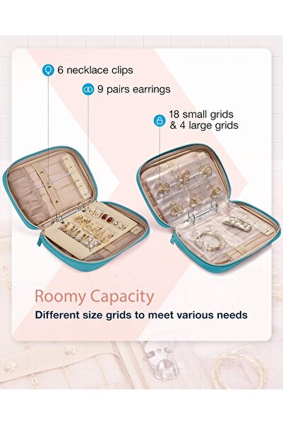 YHRY Jewelry Travel Organizer, Transparent Ring Binder Jewelry Case (Red)