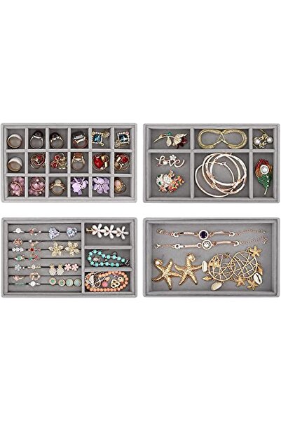 TAME Stackable Velvet Jewelry Drawer Organizer Trays Set of 4