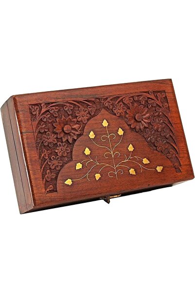 QUESERA Exquisitely Hand Brass-Filled Wooden Jewelry Box (6 x 4 inch)