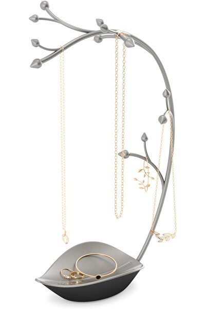 umbra Orchid Jewelry Organizer & Necklace Holder with Built-In Dish, Gun Metal