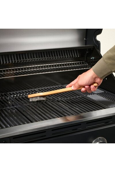 Generic Barbecue grill cleaning brush, stainless steel/beech, 42 cm