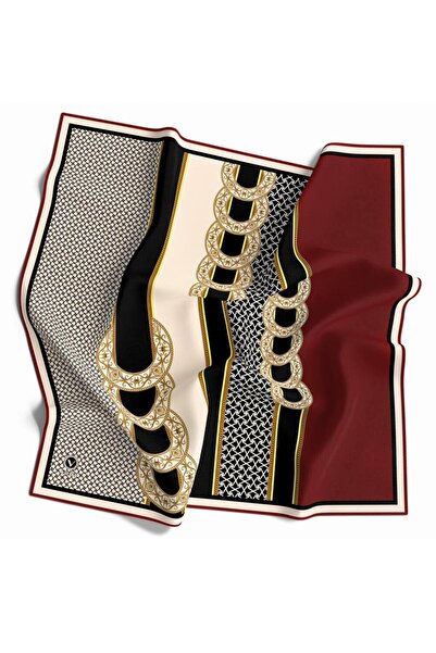 VİOLLA Kristal Çiçek Desenli Bordo Renkli 90x90 Eşarp (İpek İçermez) Kenar Di...