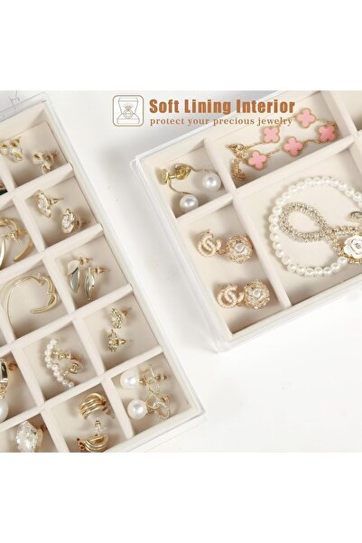 Generic 5-Drawer Acrylic Jewelry Box Organizer, Clear with Warm White Velvet Lining