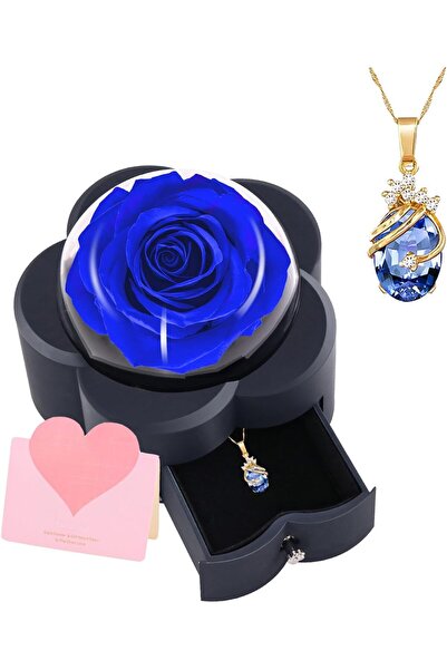 DYD صندوق هدايا وردة حقيقية محفوظة إلى الأبد مع قلادة