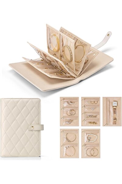LBOYLOVE Luxury Leather Portable Jewelry Storage Book (Cream White)