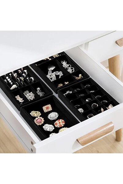 Generic 6pcs Stackable Velvet Jewelry Organizer Trays – Earring, Necklace, Bracelet & Ring Drawer Inserts