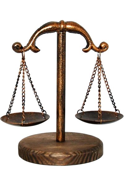 Owlgift Vintage Metal Libra Jewelry Tray with Wooden Base – Bronze