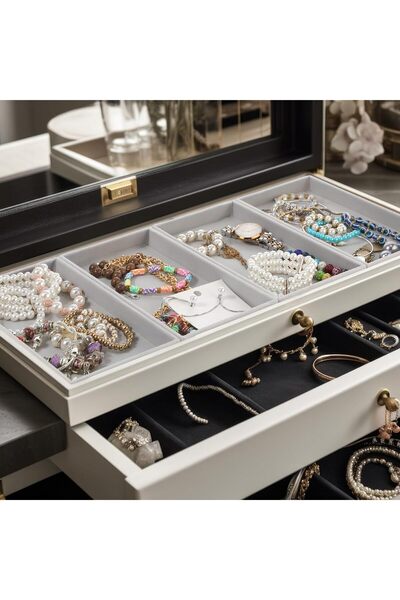 TERRIFI 8 Pcs Small Velvet Jewelry Organizer Trays, Stackable Jewelry Storage Drawers, 8.3 x 4.7 x 1 Inches