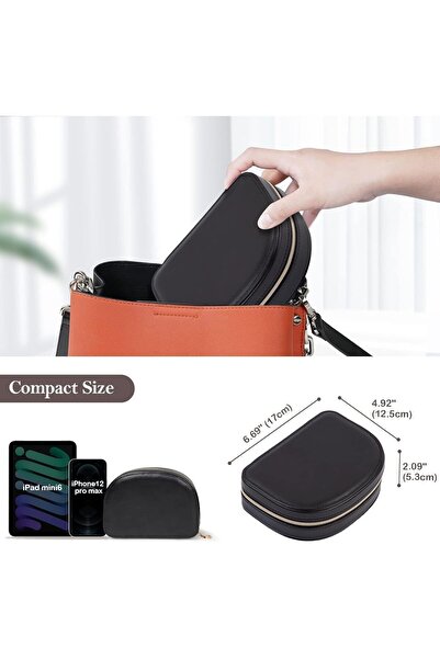 JOYZZZ Travel Jewelry Box, Black Mini Jewelry Organizer, 2-Layer PU Leather Travel Case for Rings &