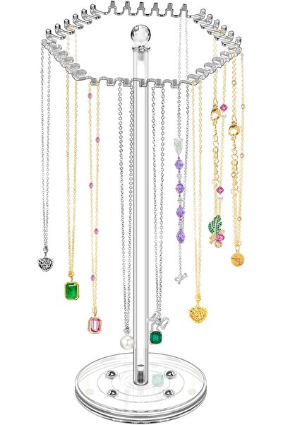 NALACAL حامل قلادات أكريليك دوار - حامل منظم مجوهرات شفاف مزود بـ 36 خطافًا