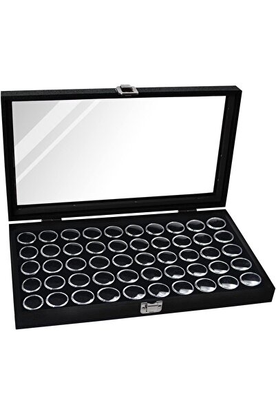 MOOCA Black Glass Top Jewelry Display Case - 50 Gem Jars Jewelry Organizer