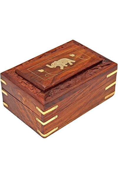 Garden Of Arts صندوق مجوهرات خشبي، صندوق تخزين مع أعمال نحت (6 × 4)، صندوق عتيق