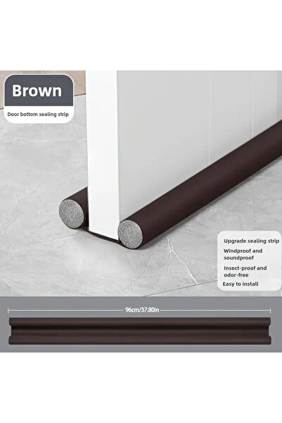 Generic مانع تيار هواء قابل للتعديل للباب - جلد صناعي أسود (بني غامق، عادي)