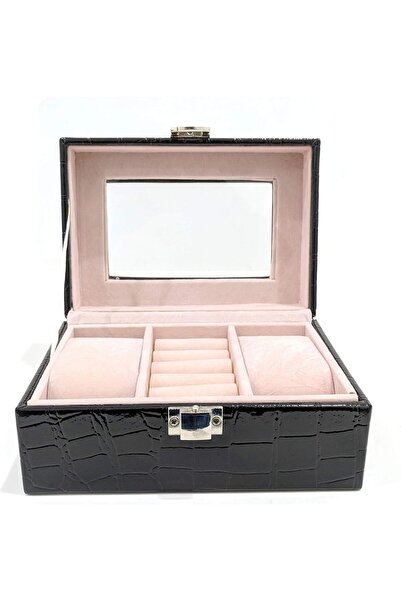 Goldedge Black Leather Jewelry Organizer Travel Box