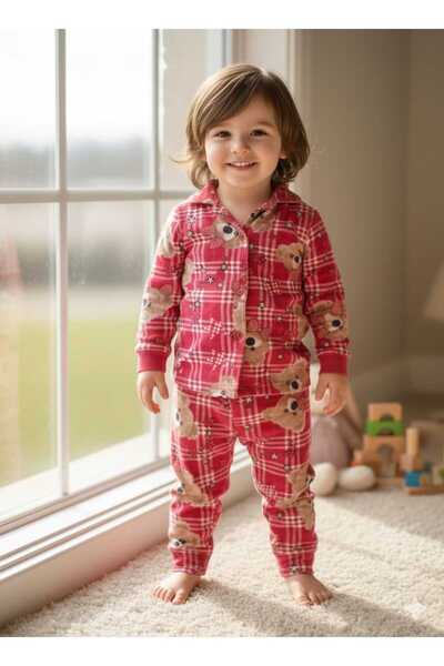 zavera for kids Children's Unisex Teddy Bear Detailed Pajama Set - 100% Cotton