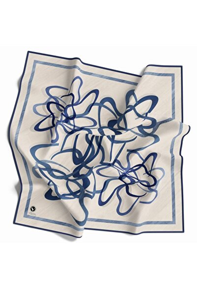 VİOLLA Kristal Çizgili Geometrik Desenli İndigo Renkli 90x90 Eşarp (İpek İçer...