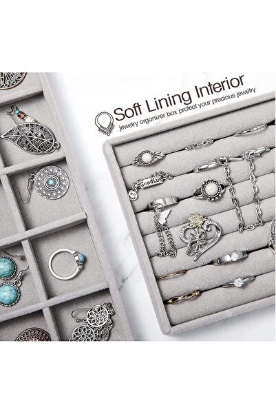 TAME Stackable Velvet Jewelry Drawer Organizer Trays Set of 4