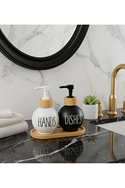 BAROTTİ 2'si 1 Arada Şık Boho Tasarımlı El & Bulaşık Sabunluk Seti