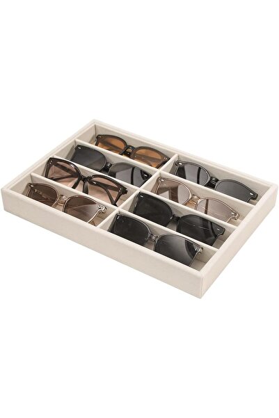 Coward Velvet Glasses Tray, Beige Eyeglasses Watches Jewelry Display Tray Box for Men Women (8 Grids