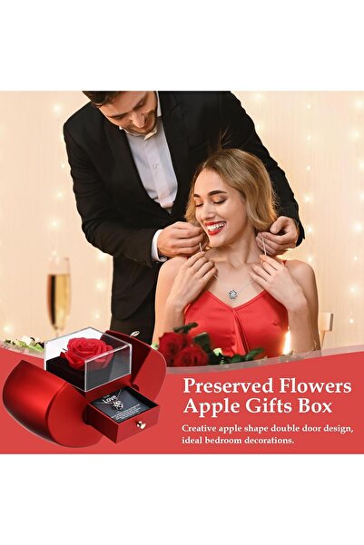 AZONEE صندوق هدايا وردة حقيقية محفوظة مع قلادة