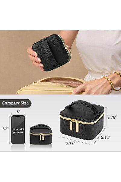 Yelajoy Travel Jewelry Case for Women - 4 Zipper PU Leather Organizer (Black)