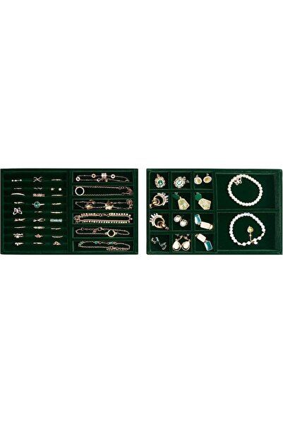 PROCASE Set of 2 Stackable Jewelry Organizer Trays for Drawers - Green