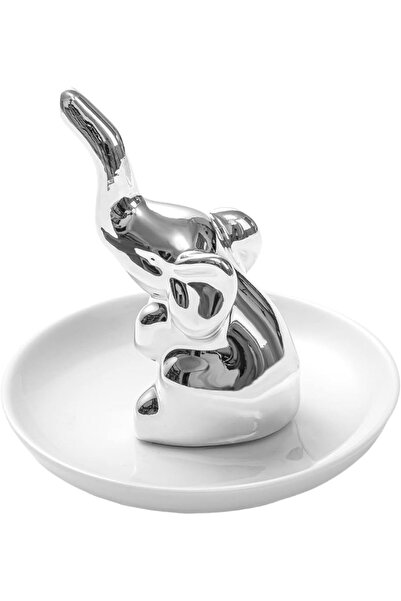 Tazweeq Elephant Ring Holder Jewelry Dish Trinket Tray, Silver